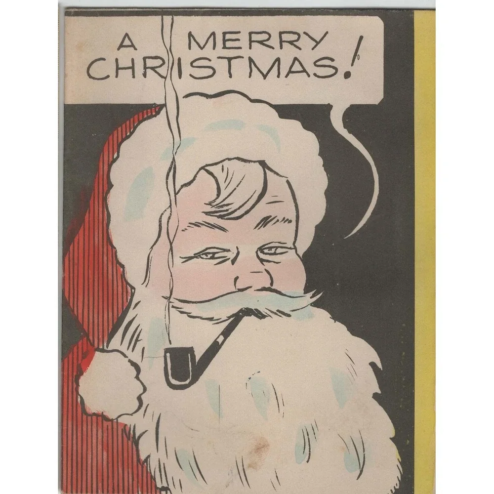 Vtg 1957 Santa Claus Smoking Pipe Christmas Greeting Card Mid-Century 5.6x4.3